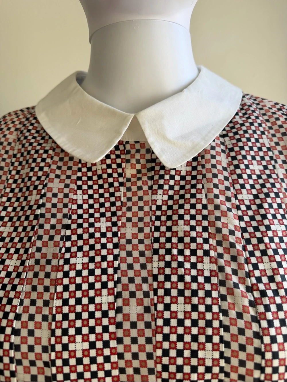 Tory Burch Pink Geometric Short Sleeve Top with White Peter Pan Collar